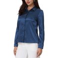 thumbnail image 5 of INSPIRE CHIC Women's Satin Blouse Long Sleeve Work Office Button Down Shirt Top 2XL Dark Blue, 5 of 7