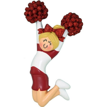 Cheerleader Christmas Cheerleader Red Uniform, Female Blonde Personalized Christmas Ornament DO-IT-YOURSELF ()