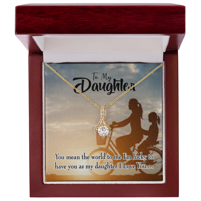 To My Daughter You Mean the World to Mom Alluring Ribbon Necklace Message Card