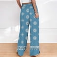 thumbnail image 5 of Bzdzmqm Women Plus Size High Waisted Palazzo Pants Flowy Floral Boho Lounge Trousers Vacation Beach Summer Casual Elastic Waist Wide Leg Trousers, Light Blue XL, 5 of 5