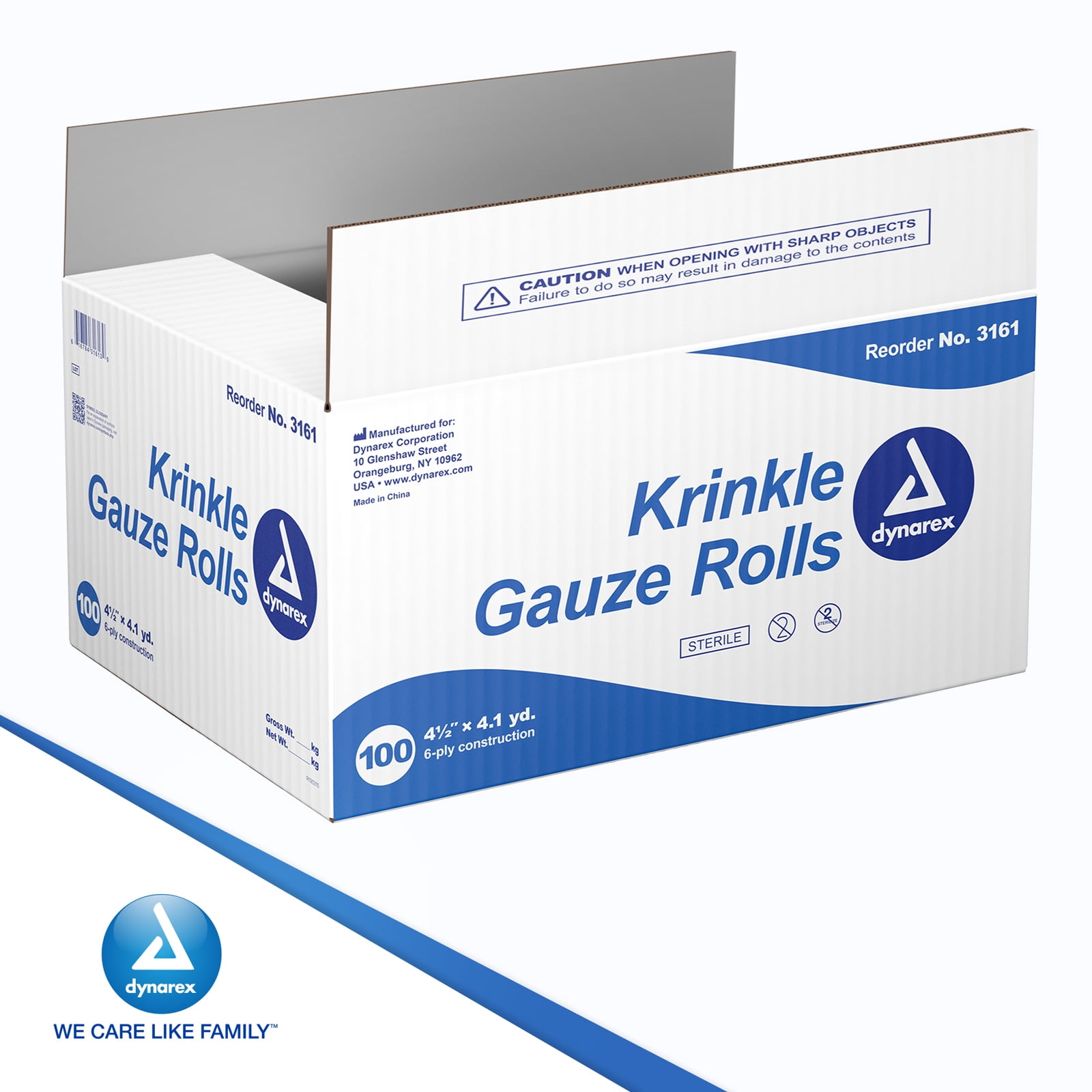 Dynarex Krinkle Sterile Gauze Rolls - Ultra-Absorbent Rolled Bandage Wrap for Wounds - First Aid Kit Supplies - 4.5" x 4.1 Yards, 6-ply - 100 per Case