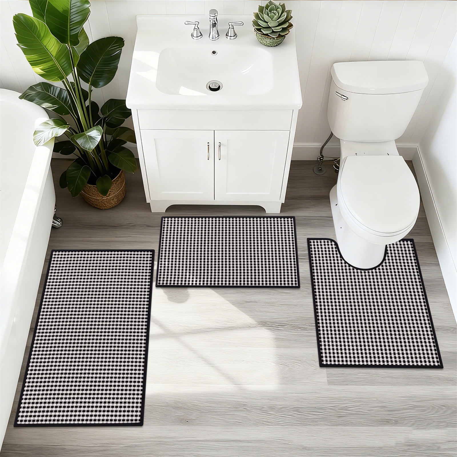 Bathroom Rugs Sets 3 Piece, Super Soft and Absorbent Non Slip Microfiber Toilet Bathroom Mats