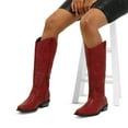 thumbnail image 3 of Pennysue Cowboy Boots For Women Red Knee High Western Cowgirl Boots Snip Toe Side Zipper Chunky Heel Size 8, 3 of 6