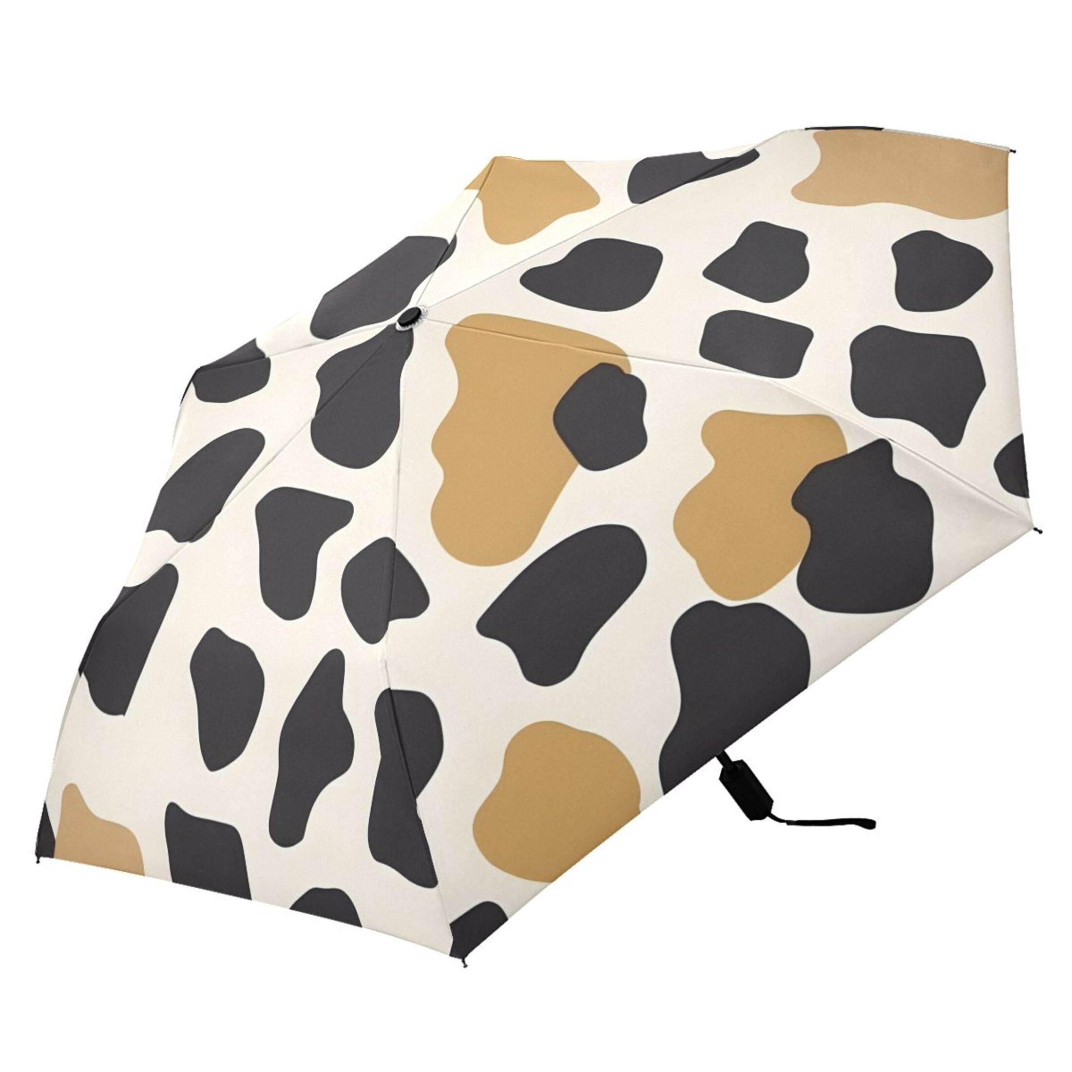 Gold and Black Cow Print Compact Sun Umbrella Windproof Travel Umbrellas for Rain Strong Portable UV Protection