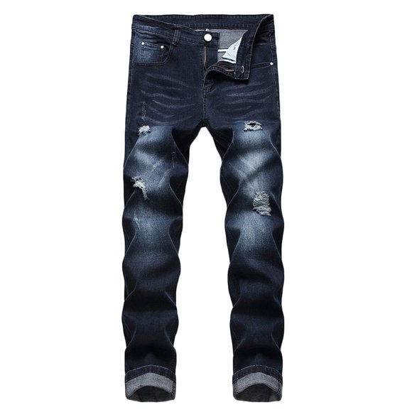 EGNMCR Jeans for Men, Men's Elastic Waist Loose Fit Denim Pants, Mens Pull On Jeans Men Zipper Closure Solid Washed Stretch Casual Trousers Ripped Men Pants