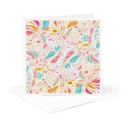 3drose, Funky Bright Neon Colors Doodle Foliage Leaves Modern Nature Abstract Design, 6 Greeting Cards with Envelopes