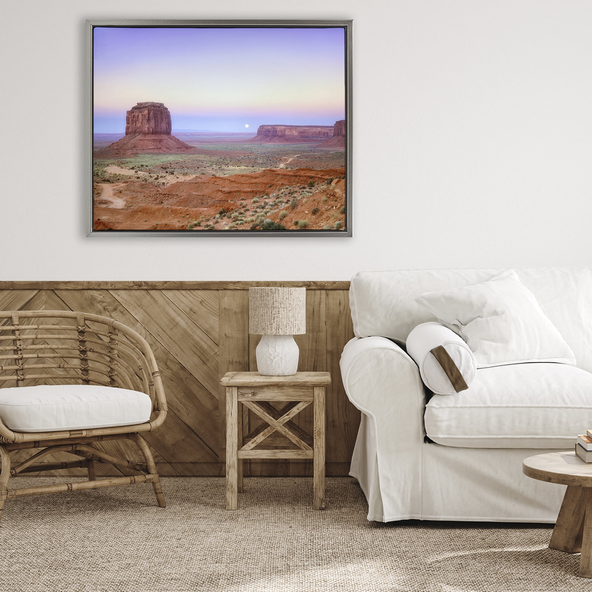 Stupell Industries Moonrise Over Monument Valley Gray Framed Floater Canvas Wall Art, design by Dennis Frates