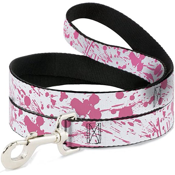 Buckle-Down Dog Leash Splatter White Pink Available in Different Lengths and Widths for Small Medium Large Dogs and Cats