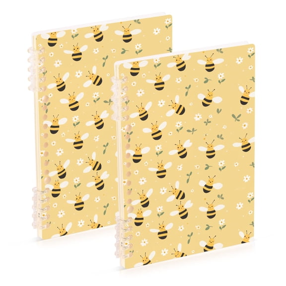 FORMRS 1-Subject Spiral Notebook 8" x 5" College Ruled 60 Refillable Sheet A5 Hard Cover, Cute Bee Pattern