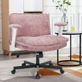 thumbnail image 2 of Criss Cross Chair with Wheels and Adjustable Flip-Arms, Cross Legged Office Chair with Thick Cushion, Wide Makeup Vanity Chair, Comfy Swivel Desk Chair for Home Office, Apartment, Bedroom, Pink, 2 of 10