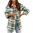 thumbnail image 2 of trench coats for women Women's Plaid Shacket Jacket Long Flannel Button Down Coats Shirts Trendy Long Sleeve Casual Boyfriend Blouse Coats plaid jackets, 2 of 7