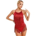 thumbnail image 3 of YiZYiF Womens Shiny Sequins Dance Leotard Backless Tassels Latin Jazz Dance Costume, 3 of 7