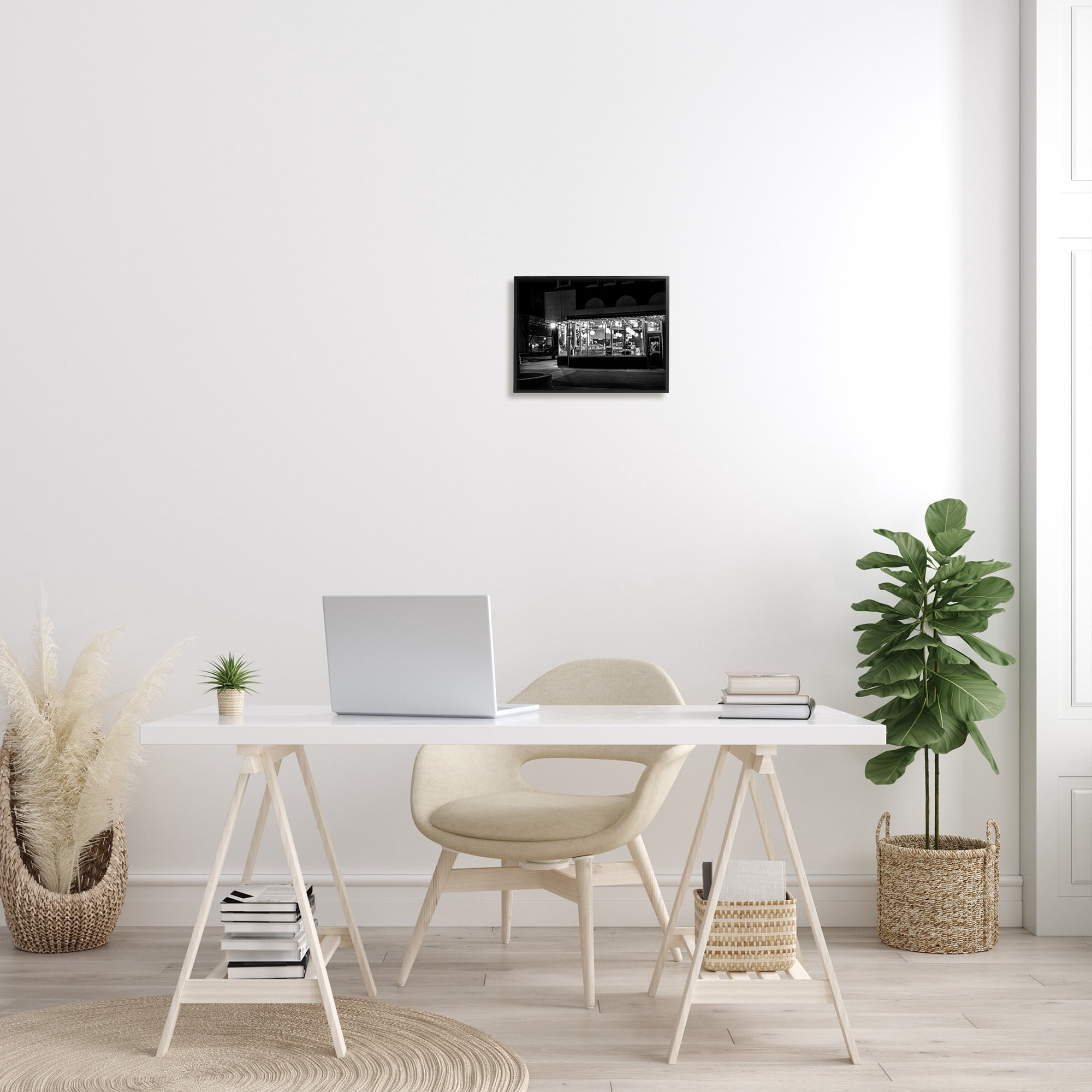 Stupell Industries Urban City Diner Architecture Nighttime Black White Photography, 30 x 24, Design by Daniel Sproul