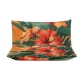 thumbnail image 3 of 3 Pcs Soft Bedding Set, Includes 1 Duvet Cover with Zipper And 2 Pillow,Shams Hawaiian Hibiscus Garden Orange Flowers Queen(90"×90"), 3 of 8