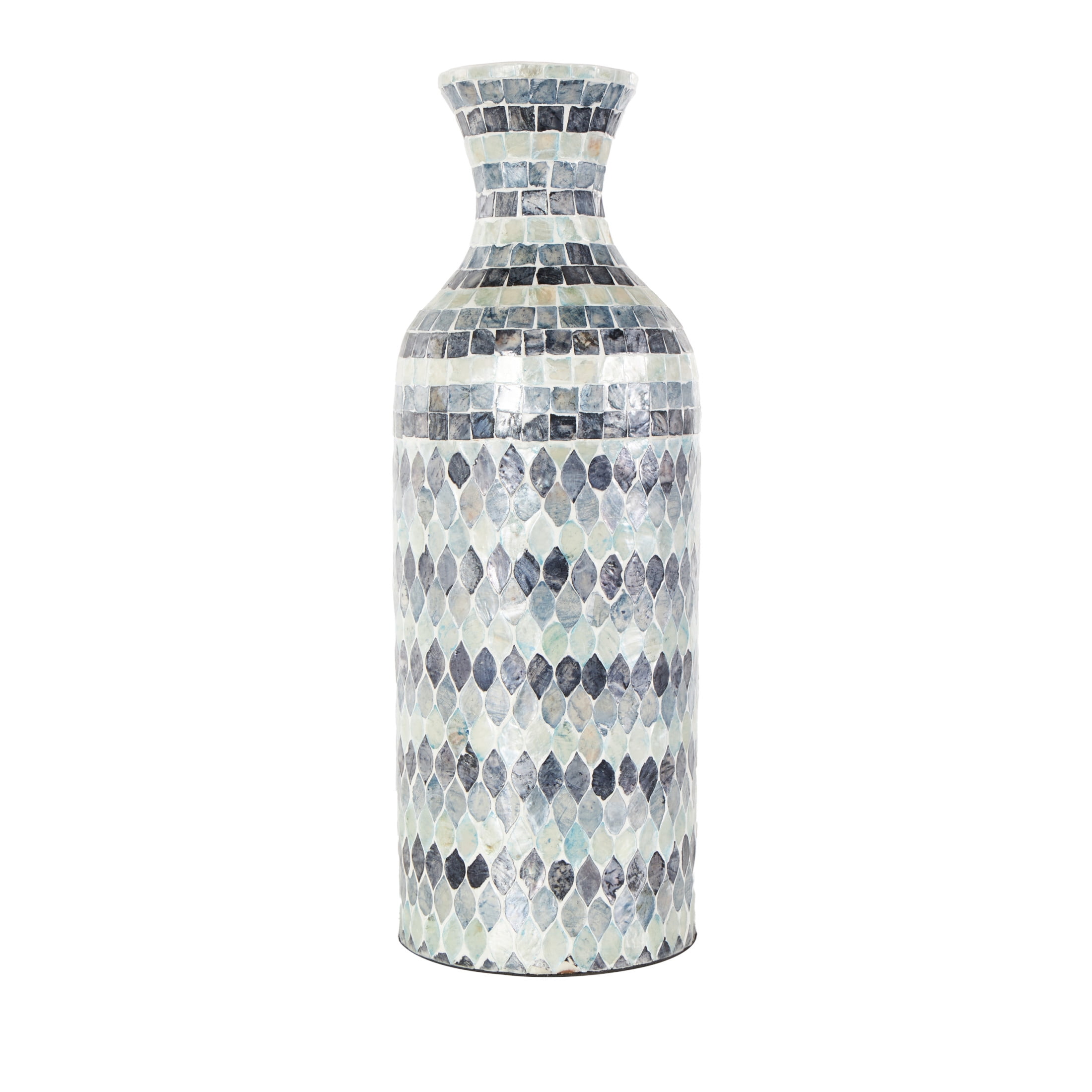 DecMode 20" Handmade Mosaic Blue Mother of Pearl Shell Vase with White Interior