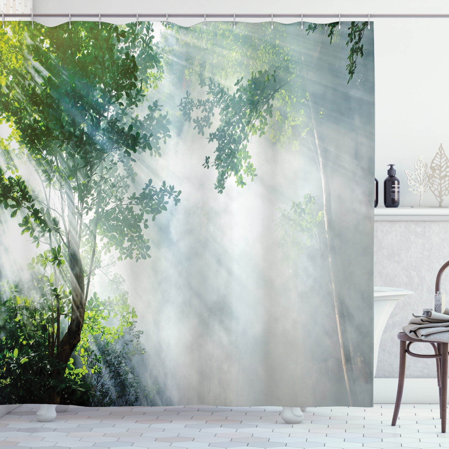 Fairy Tree of Life Light in Rainforest Scene Polyester Fabric Shower Curtain Set 