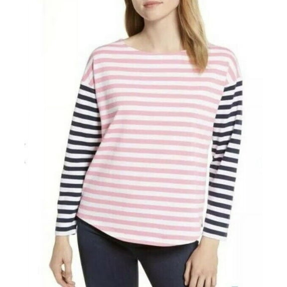 Vineyard Vines Women Vintage Whale Striped Nautical Long Sleeve Malibu Pink Blue XL