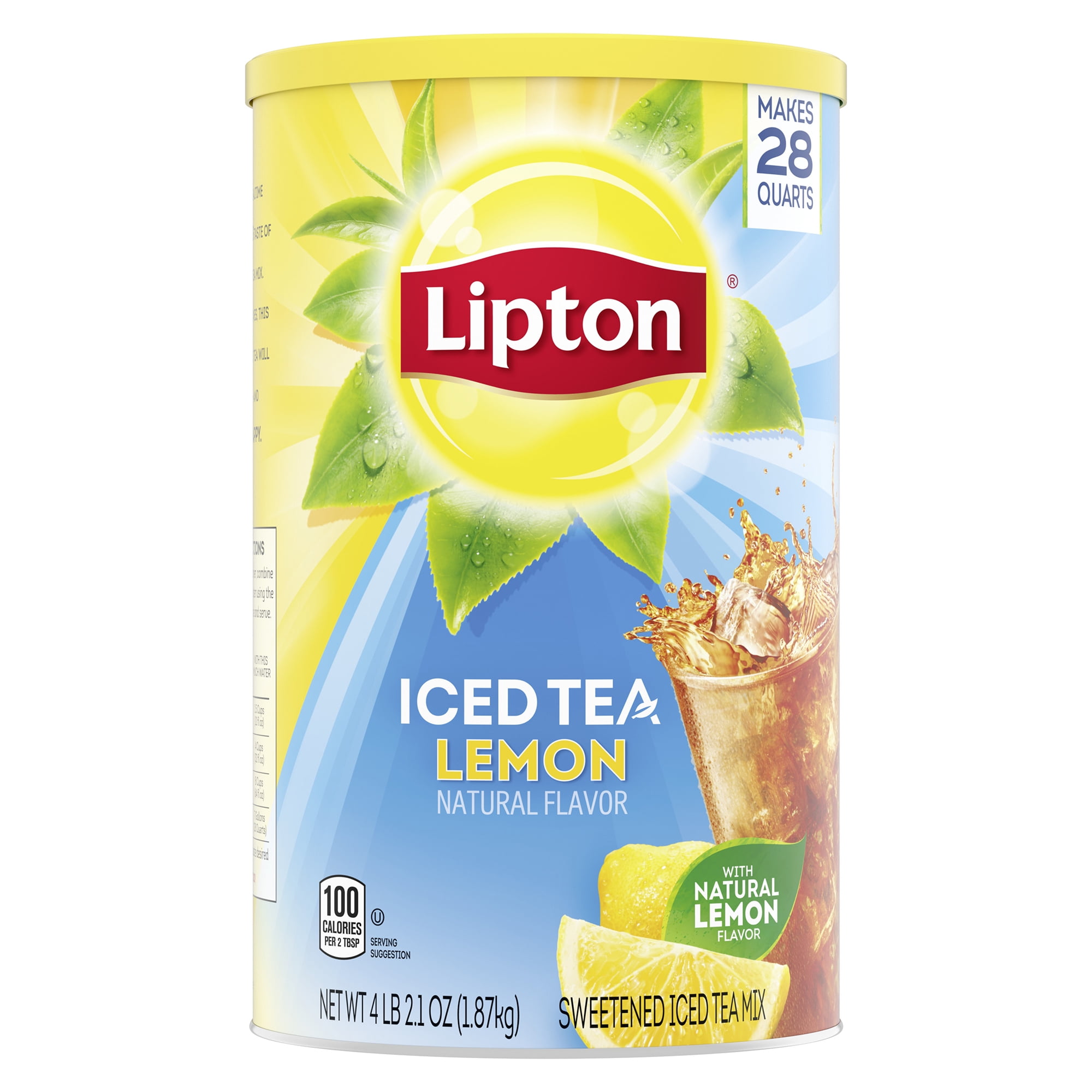 Lipton Iced Tea Mix Black Tea, Lemon, Caffeinated Makes 28 Quarts, 72 oz Can