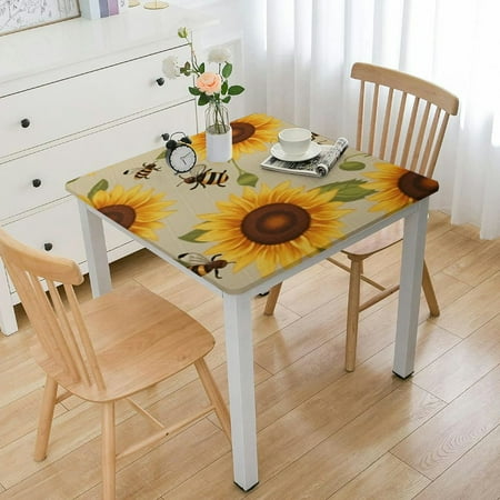 

nygtbtfer Cute Bee Sunflower Square Tablecloth with Elastic Edge Plaid Check Flower Table Cloth Waterproof Wipeable Square Table Cover for Dining Kitchen Party Indoor Outdoor Patio Table 40*40
