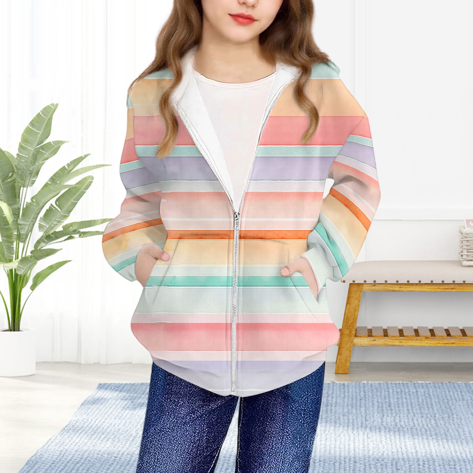 SERTG Boys and Girls Checkered Hooded Jacket Zip Front Long Sleeve