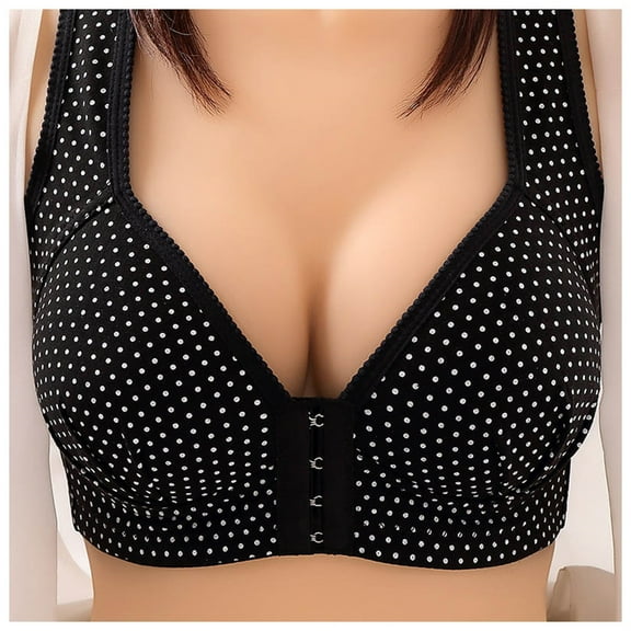 Women's Plus Size Push Up Bra Soft Cup Gathered Adjustment Bra Cute Thin Summer Underwire Front Buckle Sag Bra Breathing Wireless Bra