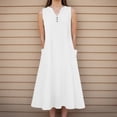 thumbnail image 2 of COMVALUE Summer Linen Dresses for Women 2025 Button V Neck Sleeveless Midi Dress Casual Cotton Gauze Shift Dress with Pockets (White, 4XL), 2 of 5