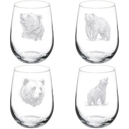 

Set of 4 Wine Glass Gift Goblet Bear Collection (17 oz Stemless)