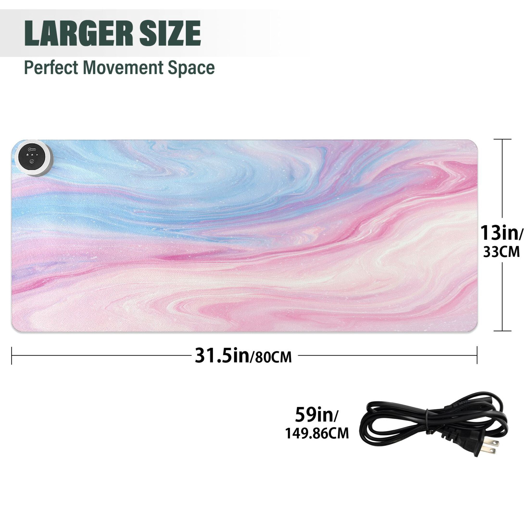 Large Heated Desk Mat Mouse Pad 31.5"x13"PU Leather Graphene Heating Desk Warmer with 3 Temperature Settings 110V US Plug Non-Slip Warm Pad for Home, Office, and Gaming Dreamy Swirl Galaxy Print