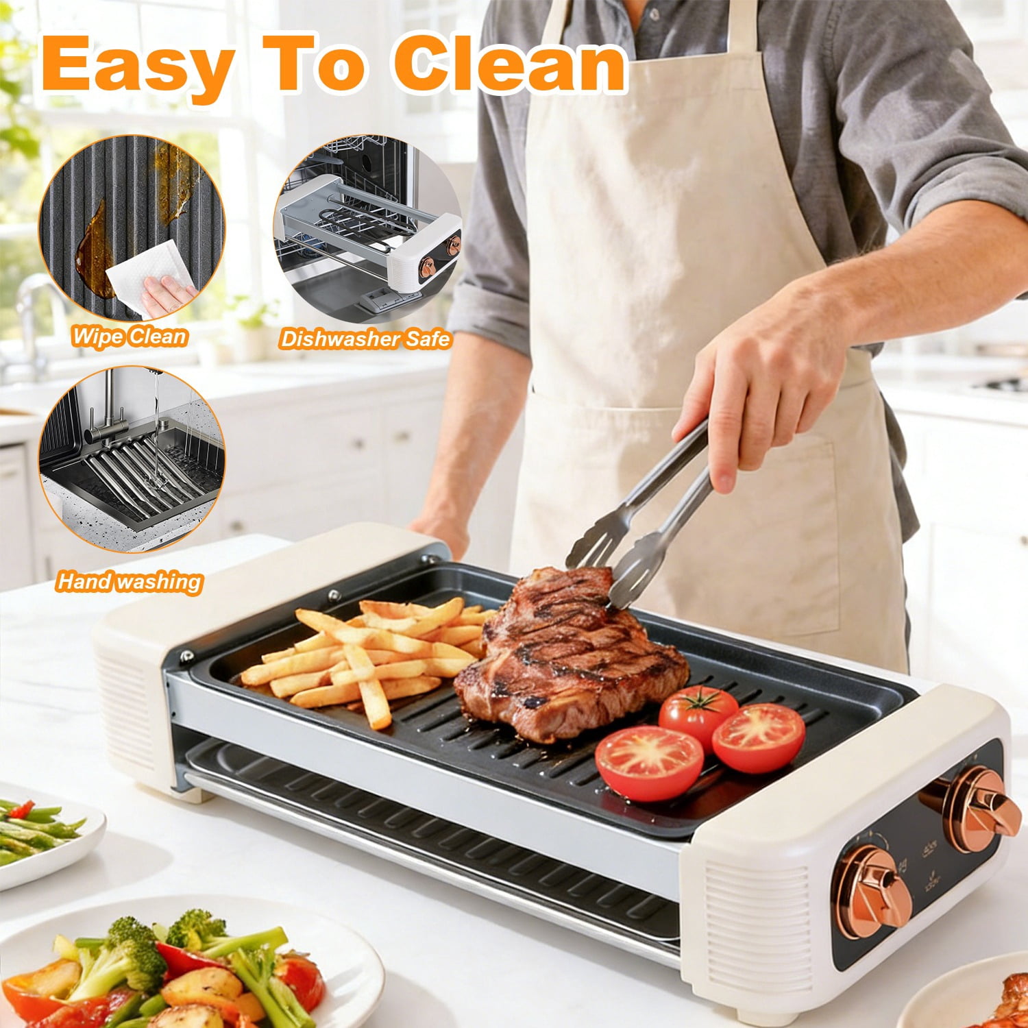 Imountek Electric Hot Dog Roller with Grill & Griddle, 3 in 1 Smokeless Indoor Grill 6-Roller Non-Stick 3 Temp Levels for Indoor BBQ