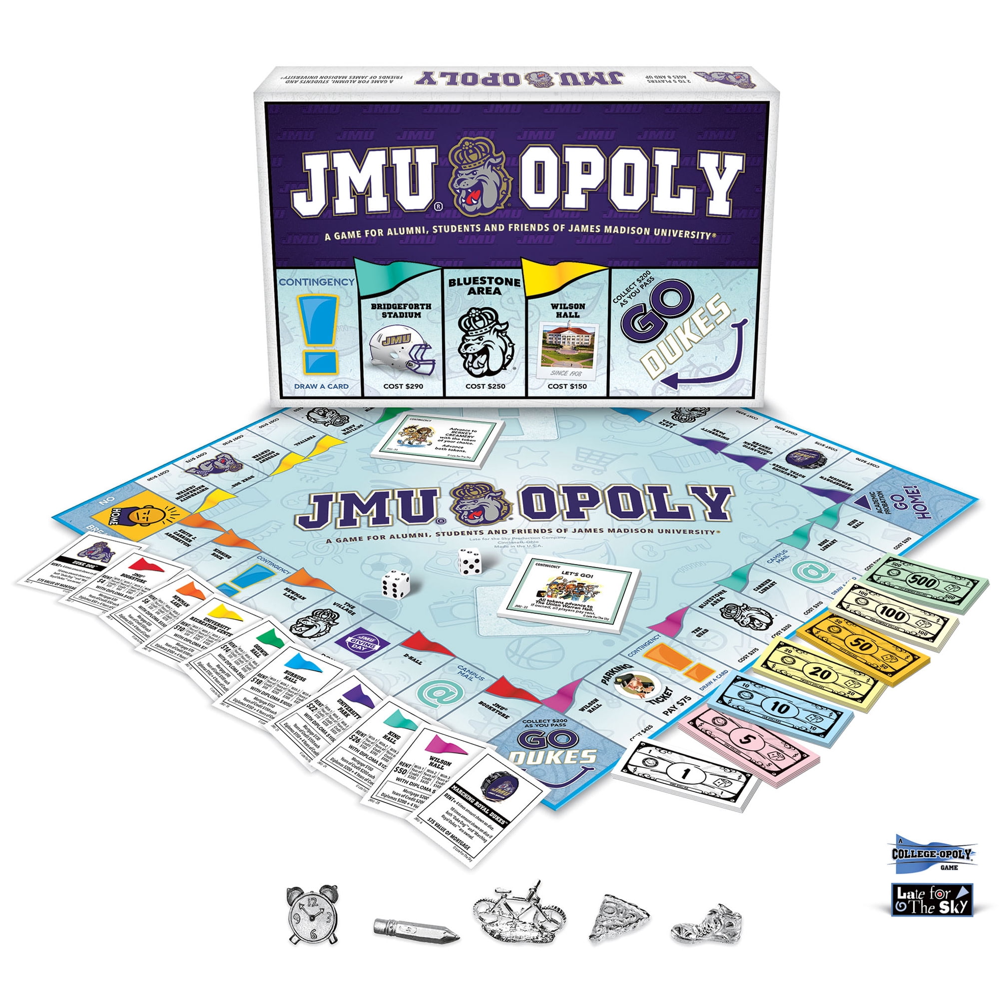 Late For The Sky: JMU-Opoly - James Madison University Themed Family Board Game, Opoly-Style, Traditional Play Or 1 Hr Version, Ages 8+, 2-5 Players