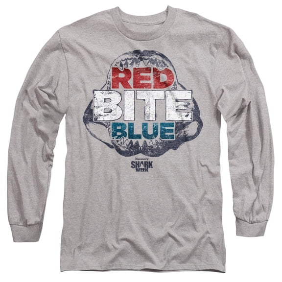 Shark Week Officially Licensed Red Bite and Blue Unisex Adult Long-Sleeve T Shirt, Athletic Heather, Small