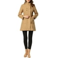 thumbnail image 2 of INSPIRE CHIC Women's Stand Collar Hooded Double Breasted Winter Long Overcoat M Khaki, 2 of 5