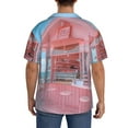 thumbnail image 3 of Rateoe Pastel Pink Beach Cafe Pattern Men's Short Sleeve Classic Shirt, Casual Short-Sleeved Shirt, Lightweight Summer Shirt, Cuban Collar Shirt,Button-Front Shirt-XX-Large, 3 of 5