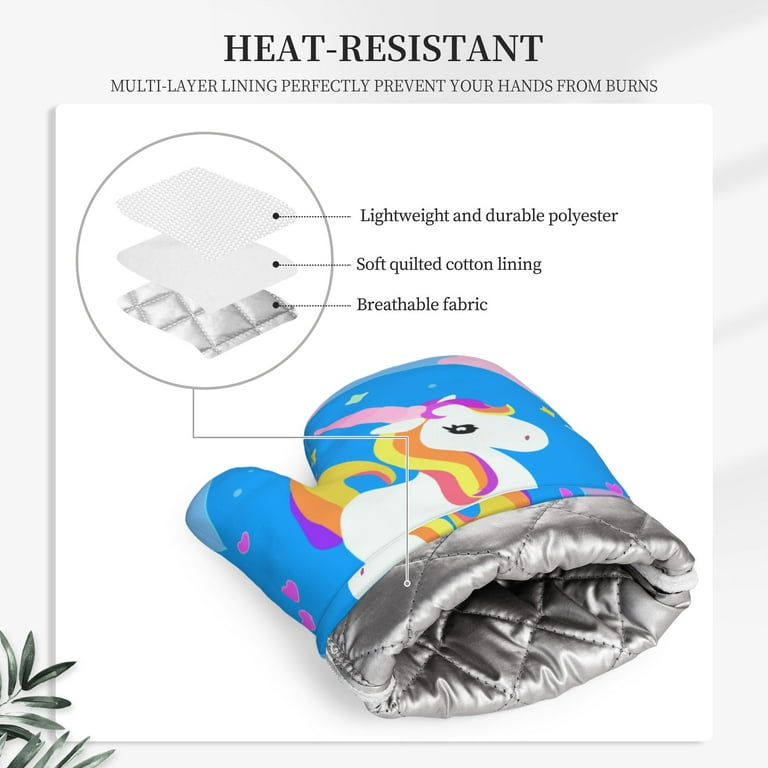 DouZhe Oven Mitts and Pot Holders Sets, Cute Cartoon Sparkle Stars Unicorn  Prints Non-Slip Heat Resistant Kitchen Oven Silicone Glove 