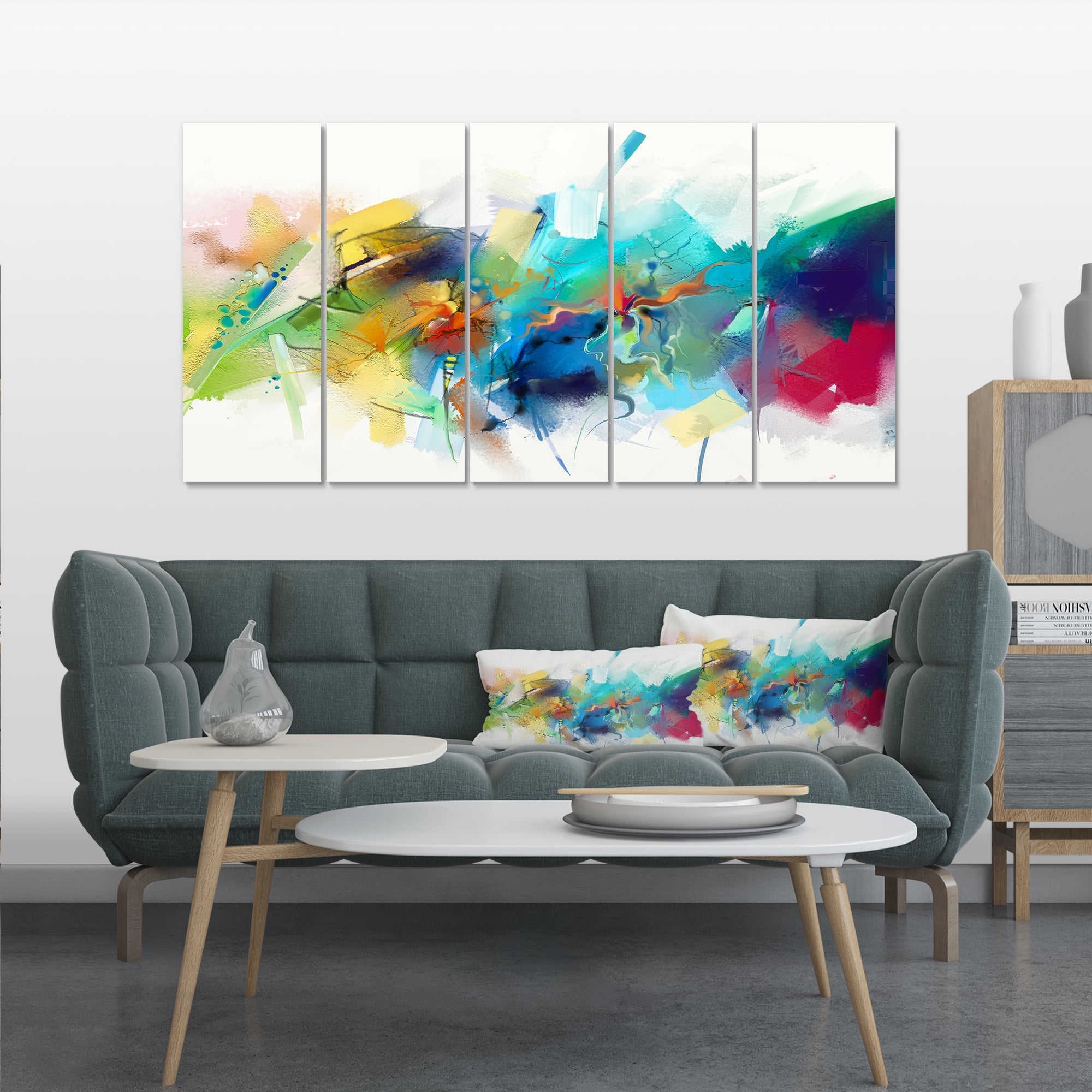 Designart 'Brush Stroke Colorful Oil Painting ' Contemporary Painting Print on Wrapped Canvas set