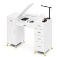 thumbnail image 2 of Advwin Manicure Table with Removable Panel, Nail Tech Desk with Dust Collector, Drawers & Storage Cabinet, Professional Nail Station for Salon or Home Studio, White, 2 of 11
