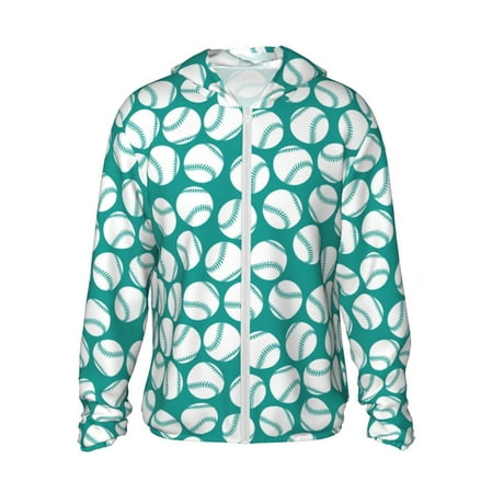 Junzan Green Baseball Pattern Adult Sun Protection Shirts Fishing Shirts Long Sleeve UV Sun Hoodie for Men & Women-X-Large