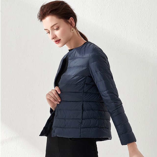 Chaqueta corta ajustada sin cuello para mujer, Chaqueta corta ajustada con cuello redondo de talla grande, estilo delgado