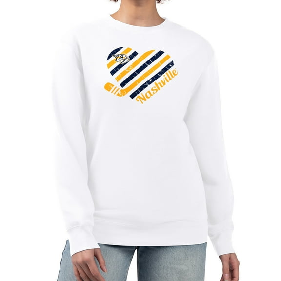 Women's G-III 4Her by Carl Banks  White Nashville Predators Heart Graphic Pullover Sweatshirt