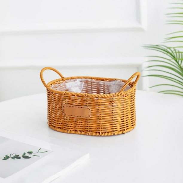Cesta de flores de ratán sintético, maceta tejida, cesta de almacenamiento ovalada de doble espiga, cesta de regalo para arreglos florales, cesta de almacenamiento tejida para el hogar