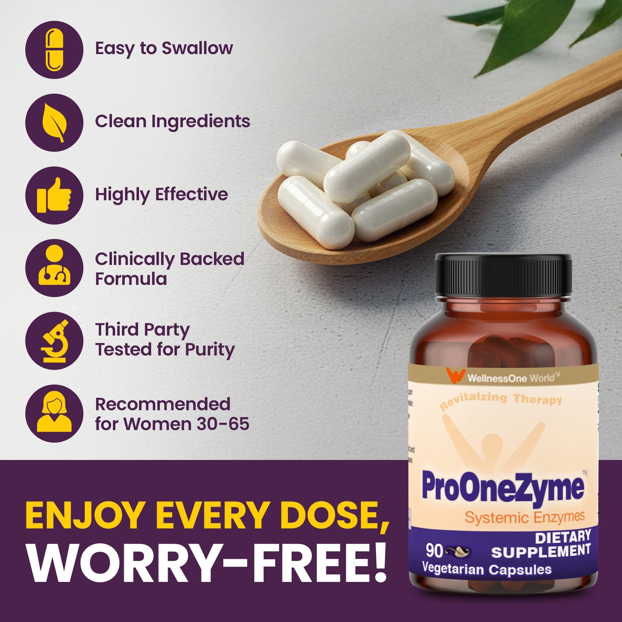 WellnessOne Pro-OneZyme Systemic Enzymes with Nattokinase and Bromelain - Proteolytic Enzymes, 90 Capsules