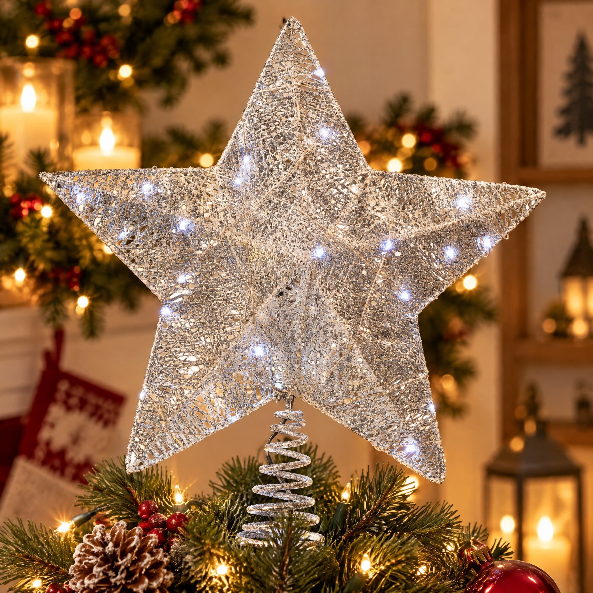 LED Star Christmas Tree Topper, Silver, 15", by Holiday Time