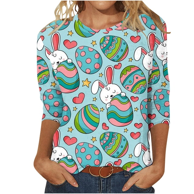 Birdeem Mode Femme Manches Courtes Col Rond Rétro Imprimé Haut Ample Blouse Manches Trois-Quarts