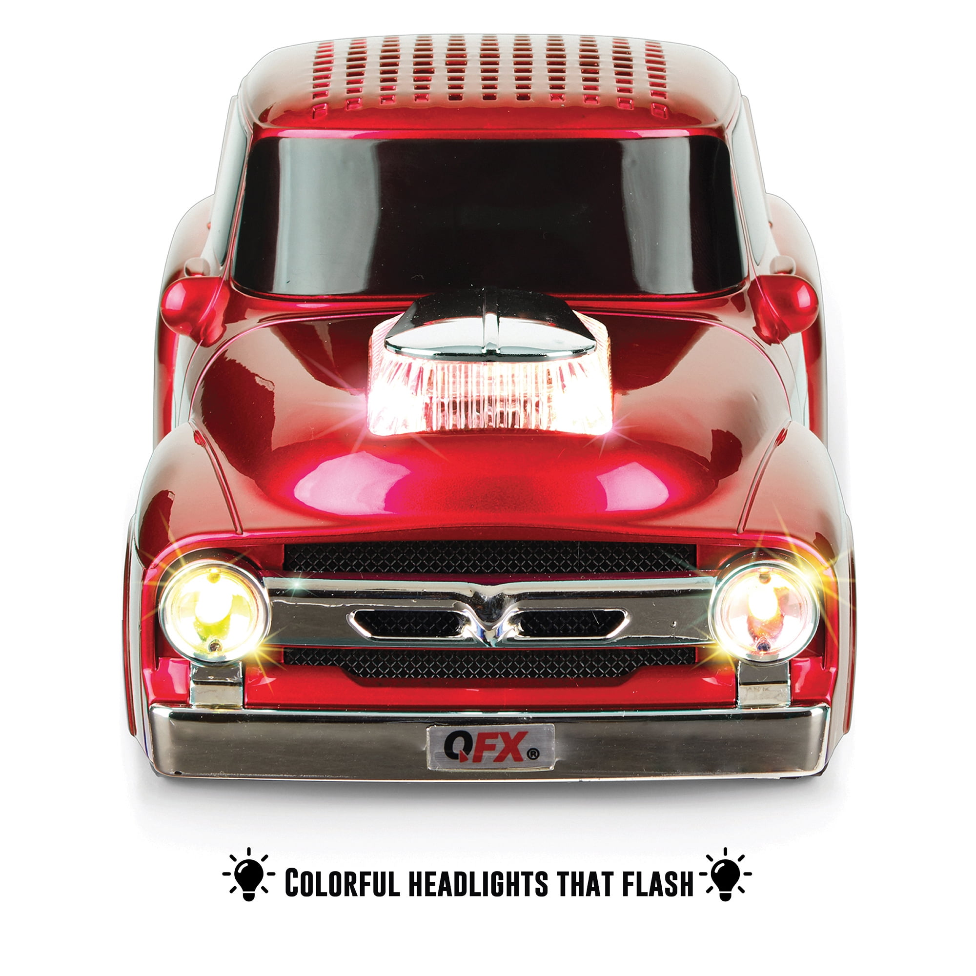 QFX BT-1956 RETRO TRUCK DUAL 2” BLUETOOTH SPEAKER WITH BASS RADIATOR AND ON-THE-GO LED LIGHTS (Red)