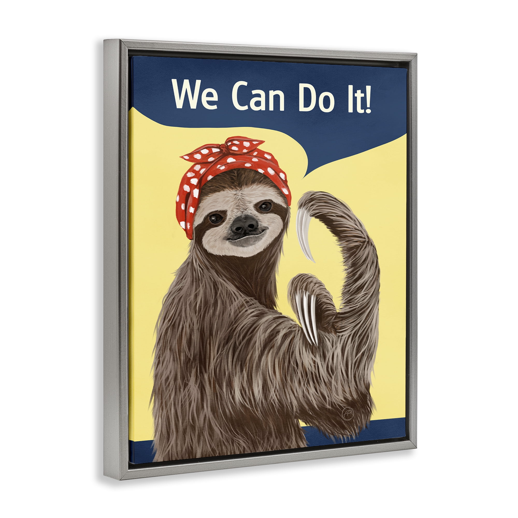 Stupell Industries We Can Classic Sloth Novelty & Humor Painting Gray Floater Framed Canvas Art Print Wall Art, 25 x 31