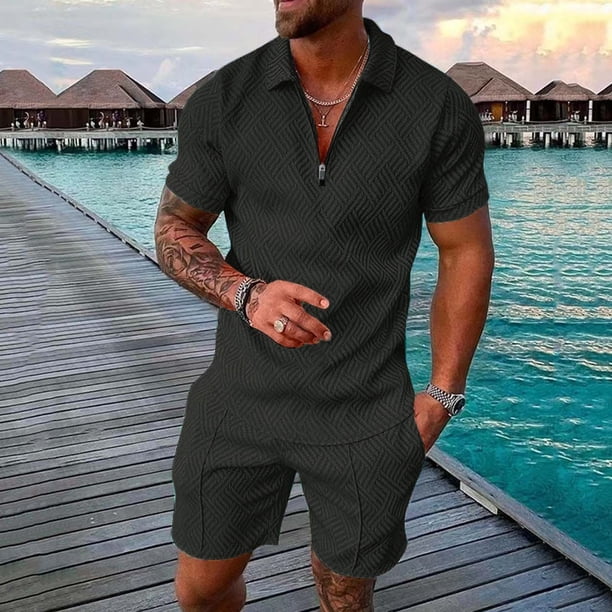 WILLBEST Conjunto de Pantalones Cortos Casuales de Manga Corta para Hombre, Cómodo Traje de Verano para Uso Diario, Tejido Suave y Transpirable, Traje Elegante para Caminar y Ir de Compras.