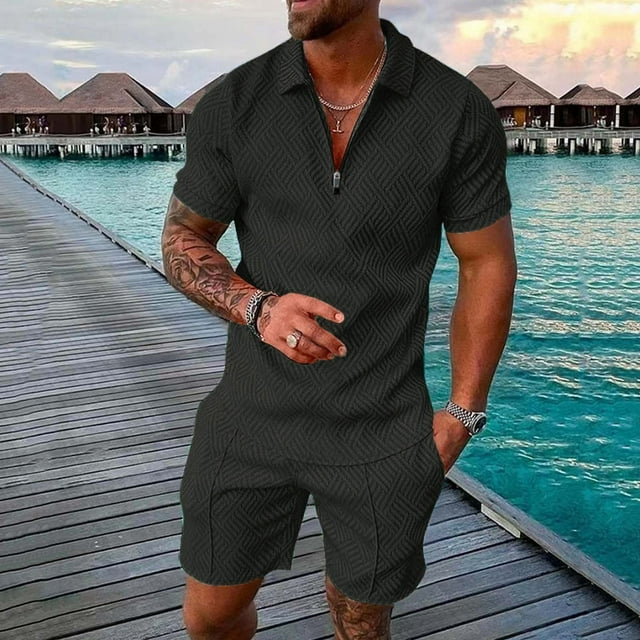 WILLBEST Conjunto de Pantalones Cortos Casuales de Manga Corta para Hombre, Cómodo Traje de Verano para Uso Diario, Tejido Suave y Transpirable, Traje Elegante para Caminar y Ir de Compras.