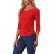 thumbnail image 4 of BLUSA RUCHADA PARA MUJERES CHIC CON BOTONES DECORATIVOS, CUELLO EN V, MANGAS 3/4, TEJIDO SÓLIDO, TAMAÑO 3XL, ROJO, 4 of 6