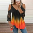 thumbnail image 3 of sunsanly Lace Half Sleeve Gradient Color Women T-shirt Cold Shoulder V-neck Summer Top, 3 of 7