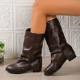 thumbnail image 6 of Viluyesy Mid Calf Boots for Women Fashion Block Heel Round Toe Faux Leather Slouchy Casual Comfortable Shoes Brown Size 6, 6 of 7